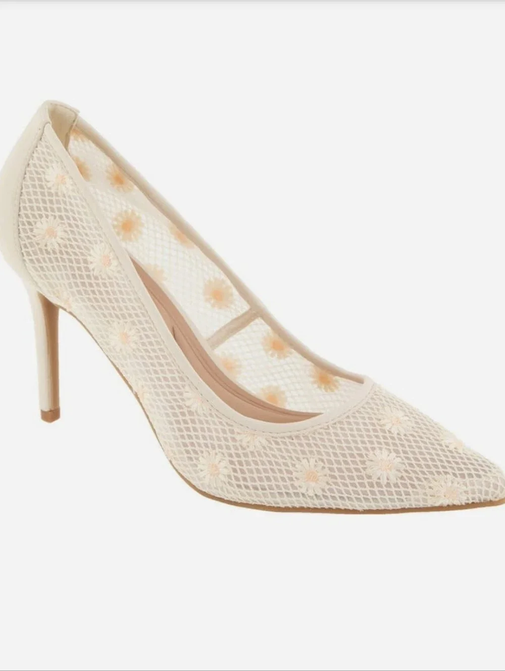 BCBGeneration Women's Pointed Mesh Daisy Pump in Ivory Heel 3 1/3 in